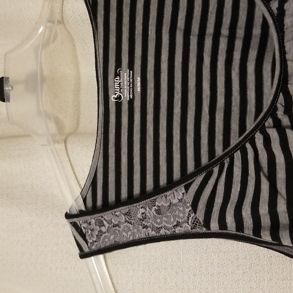Motherhood maternity Breastfeeding PJ top gray and black stripe - size medium